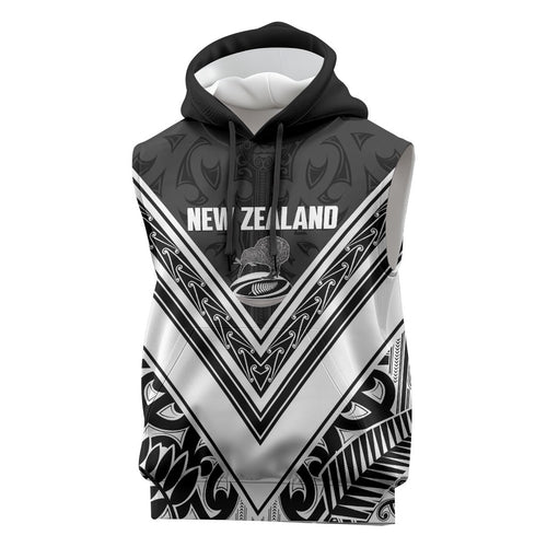 New Zealand Silver Fern Rugby Custom Sleeveless Hoodie Go Wheel Kiwi Maori Pattern