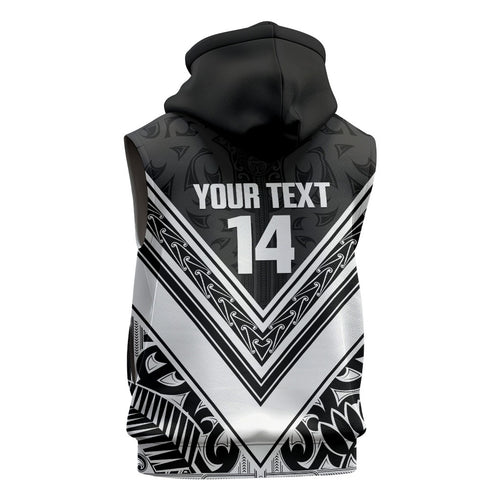 New Zealand Silver Fern Rugby Custom Sleeveless Hoodie Go Wheel Kiwi Maori Pattern