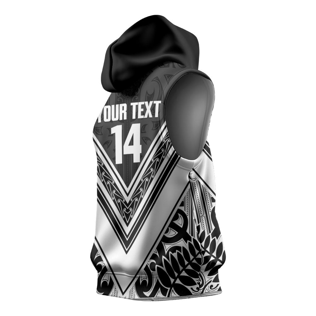 New Zealand Silver Fern Rugby Custom Sleeveless Hoodie Go Wheel Kiwi Maori Pattern