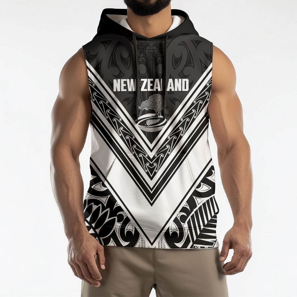 New Zealand Silver Fern Rugby Custom Sleeveless Hoodie Go Wheel Kiwi Maori Pattern