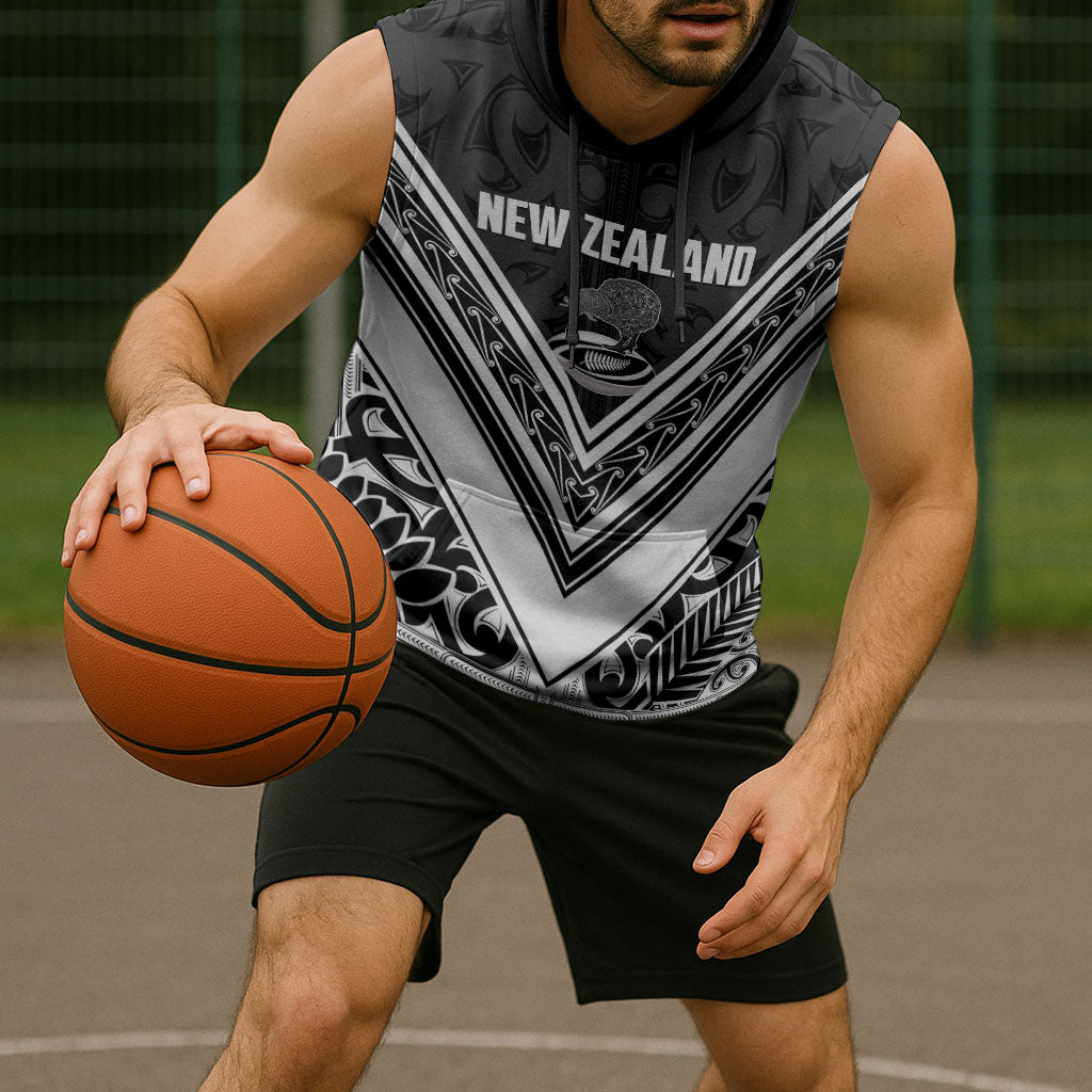 New Zealand Silver Fern Rugby Custom Sleeveless Hoodie Go Wheel Kiwi Maori Pattern