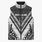 New Zealand Silver Fern Rugby Custom Sleeveless Puffer Jacket Go Wheel Kiwi Maori Pattern