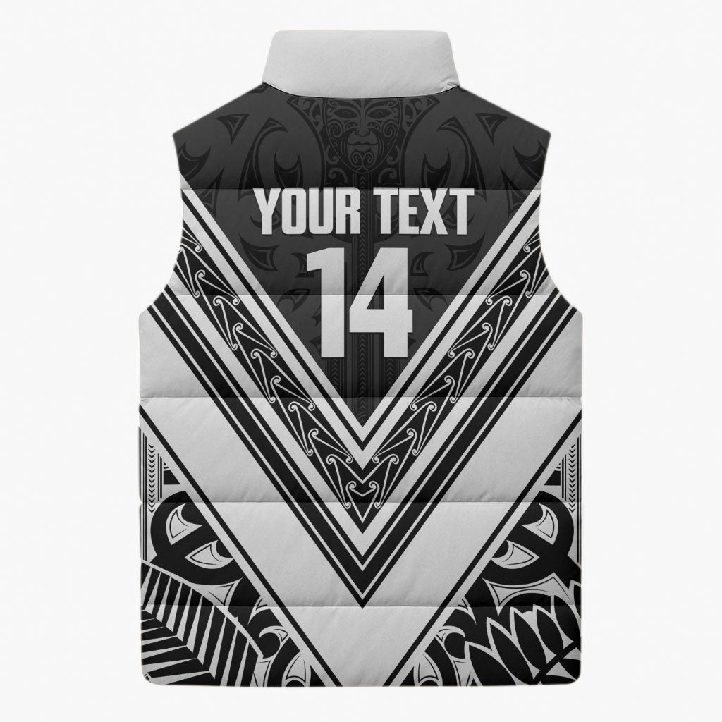 New Zealand Silver Fern Rugby Custom Sleeveless Puffer Jacket Go Wheel Kiwi Maori Pattern