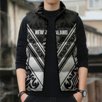 New Zealand Silver Fern Rugby Custom Sleeveless Puffer Jacket Go Wheel Kiwi Maori Pattern