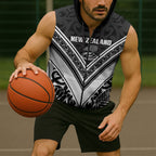 New Zealand Silver Fern Rugby Custom Sleeveless Zip Hoodie Go Wheel Kiwi Maori Pattern