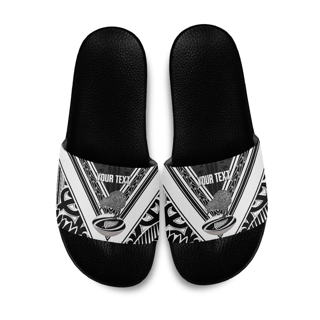New Zealand Silver Fern Rugby Custom Slide Sandals Go Wheel Kiwi Maori Pattern