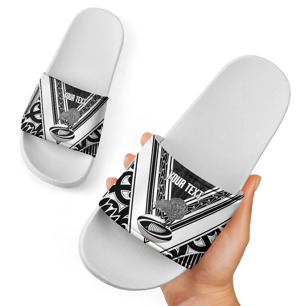 New Zealand Silver Fern Rugby Custom Slide Sandals Go Wheel Kiwi Maori Pattern
