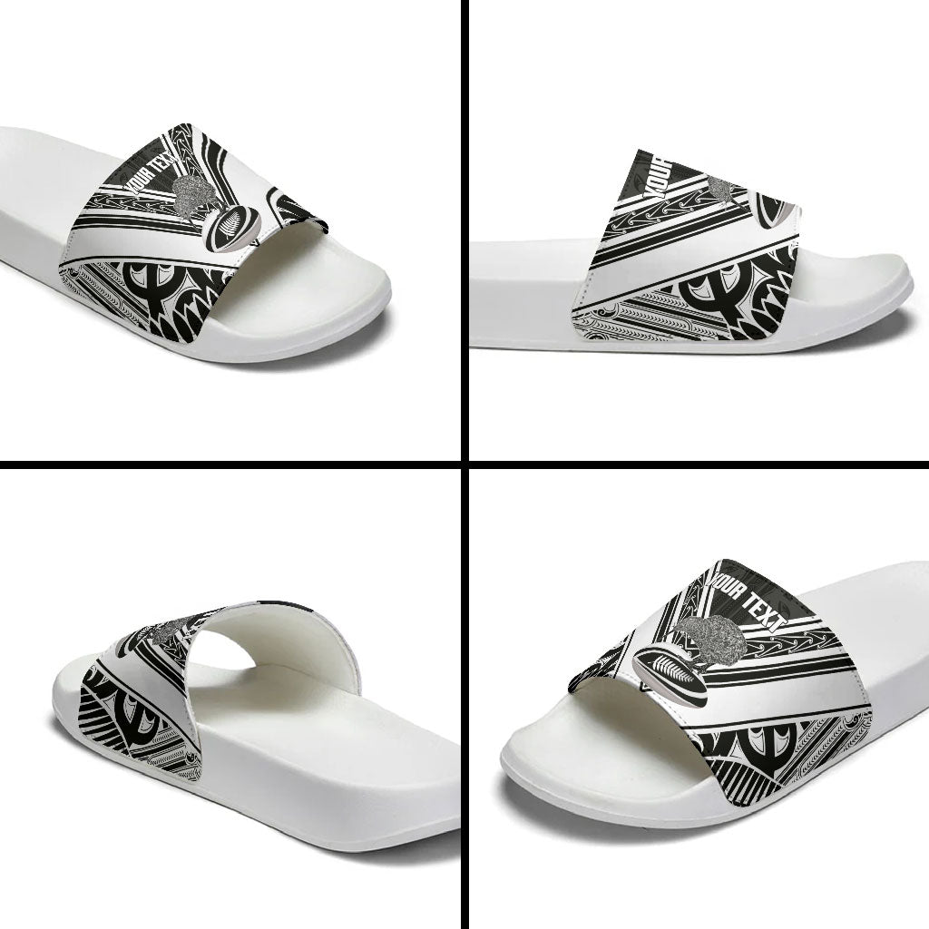 New Zealand Silver Fern Rugby Custom Slide Sandals Go Wheel Kiwi Maori Pattern