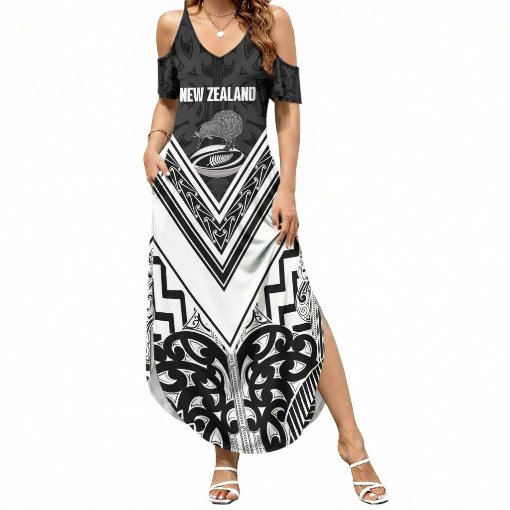 New Zealand Silver Fern Rugby Custom Summer Maxi Dress Go Wheel Kiwi Maori Pattern