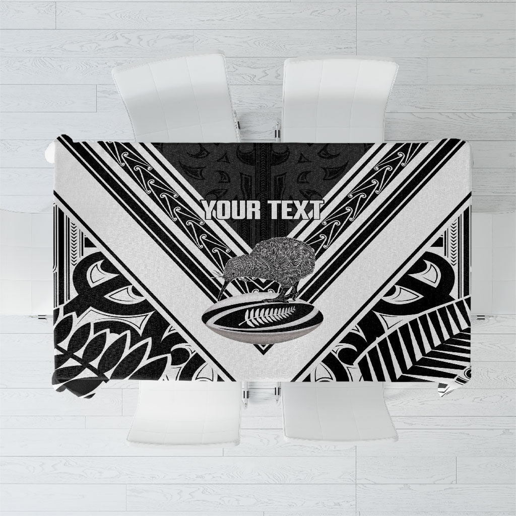 New Zealand Silver Fern Rugby Custom Tablecloth Go Wheel Kiwi Maori Pattern