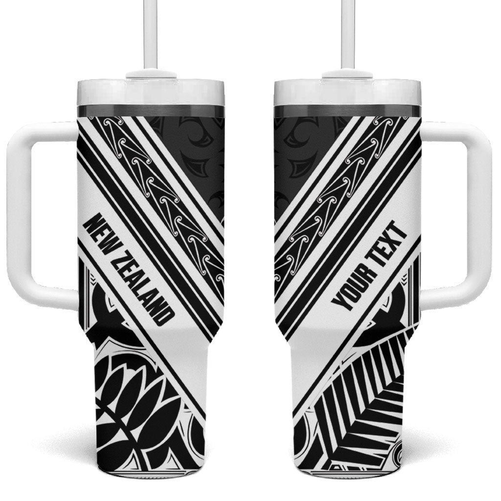 New Zealand Silver Fern Rugby Custom Tumbler With Handle Go Wheel Kiwi Maori Pattern