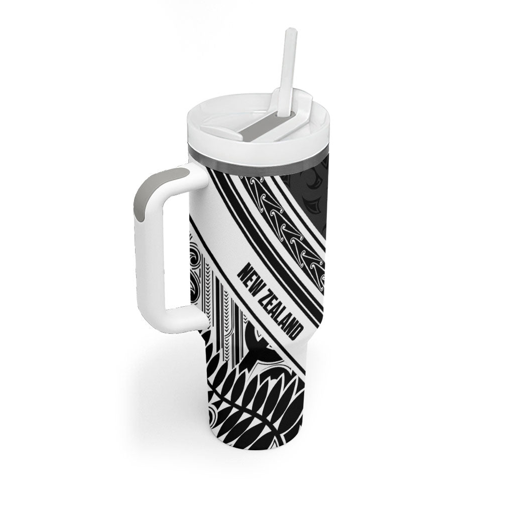 New Zealand Silver Fern Rugby Custom Tumbler With Handle Go Wheel Kiwi Maori Pattern