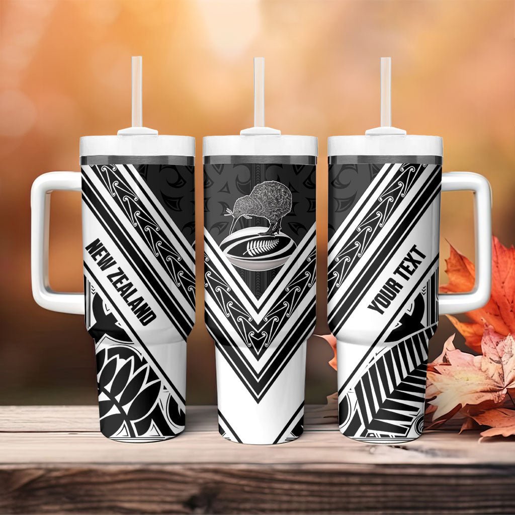 New Zealand Silver Fern Rugby Custom Tumbler With Handle Go Wheel Kiwi Maori Pattern