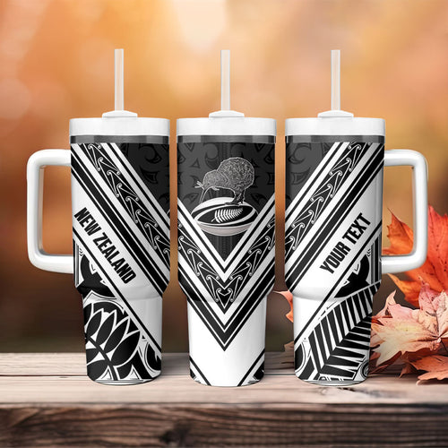 New Zealand Silver Fern Rugby Custom Tumbler With Handle Go Wheel Kiwi Maori Pattern