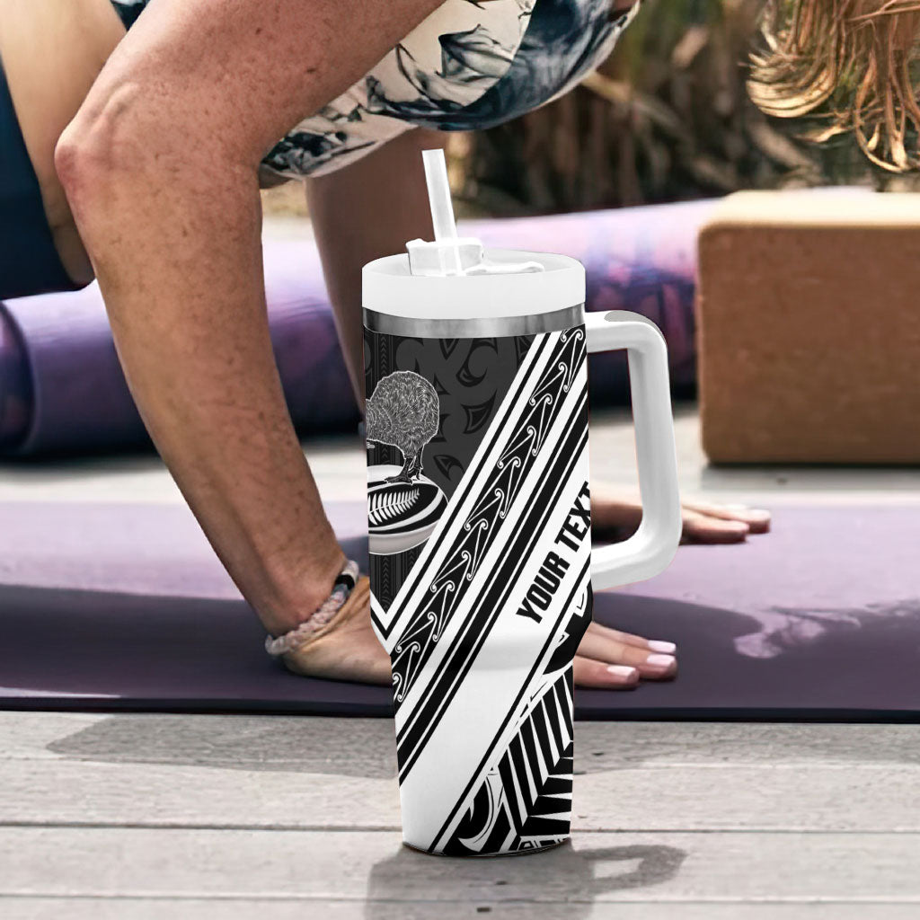 New Zealand Silver Fern Rugby Custom Tumbler With Handle Go Wheel Kiwi Maori Pattern
