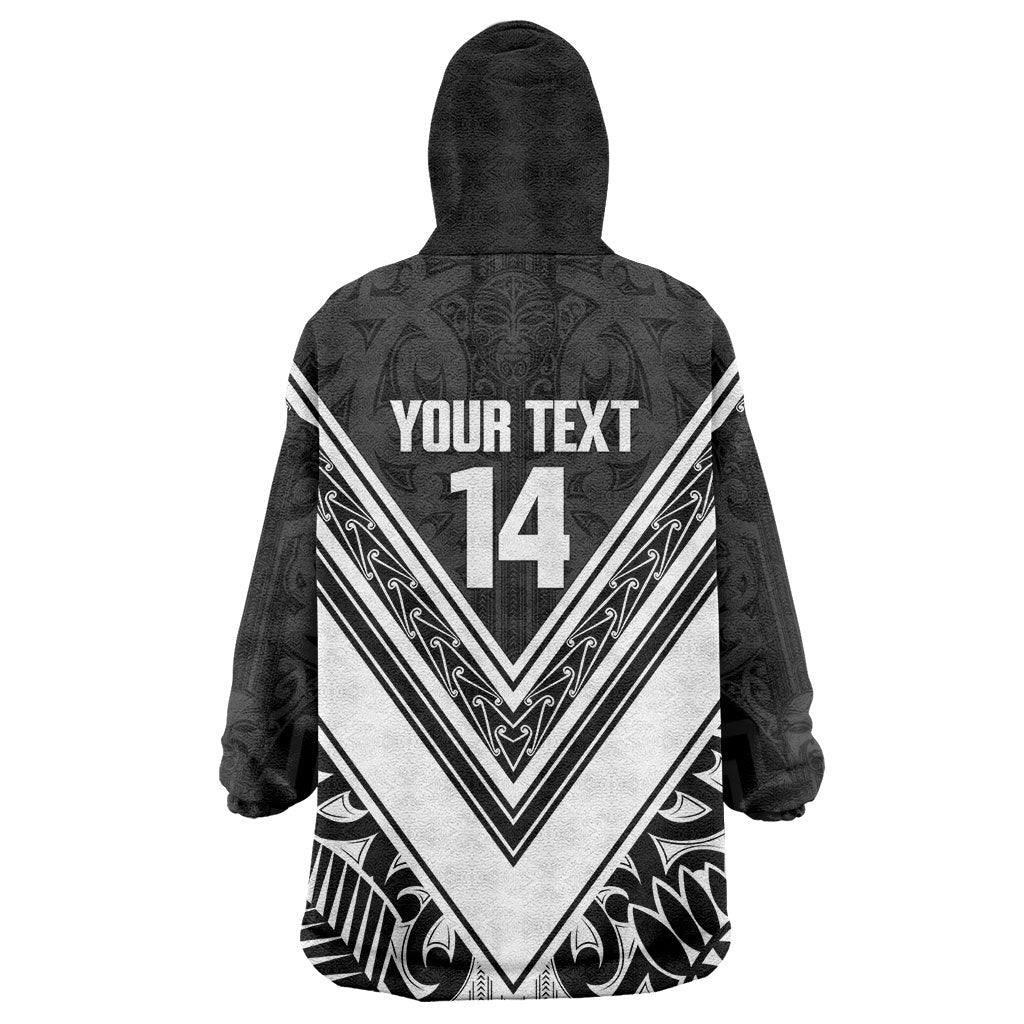 New Zealand Silver Fern Rugby Custom Wearable Blanket Hoodie Go Wheel Kiwi Maori Pattern
