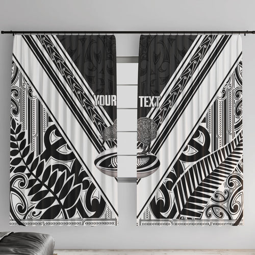 New Zealand Silver Fern Rugby Custom Window Curtain Go Wheel Kiwi Maori Pattern