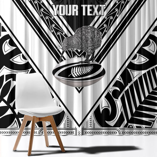 New Zealand Silver Fern Rugby Custom Window Curtain Go Wheel Kiwi Maori Pattern