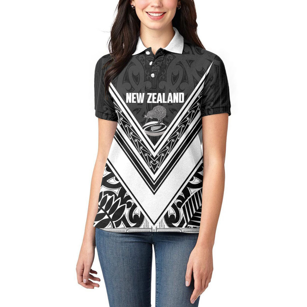 New Zealand Silver Fern Rugby Custom Women Polo Shirt Go Wheel Kiwi Maori Pattern