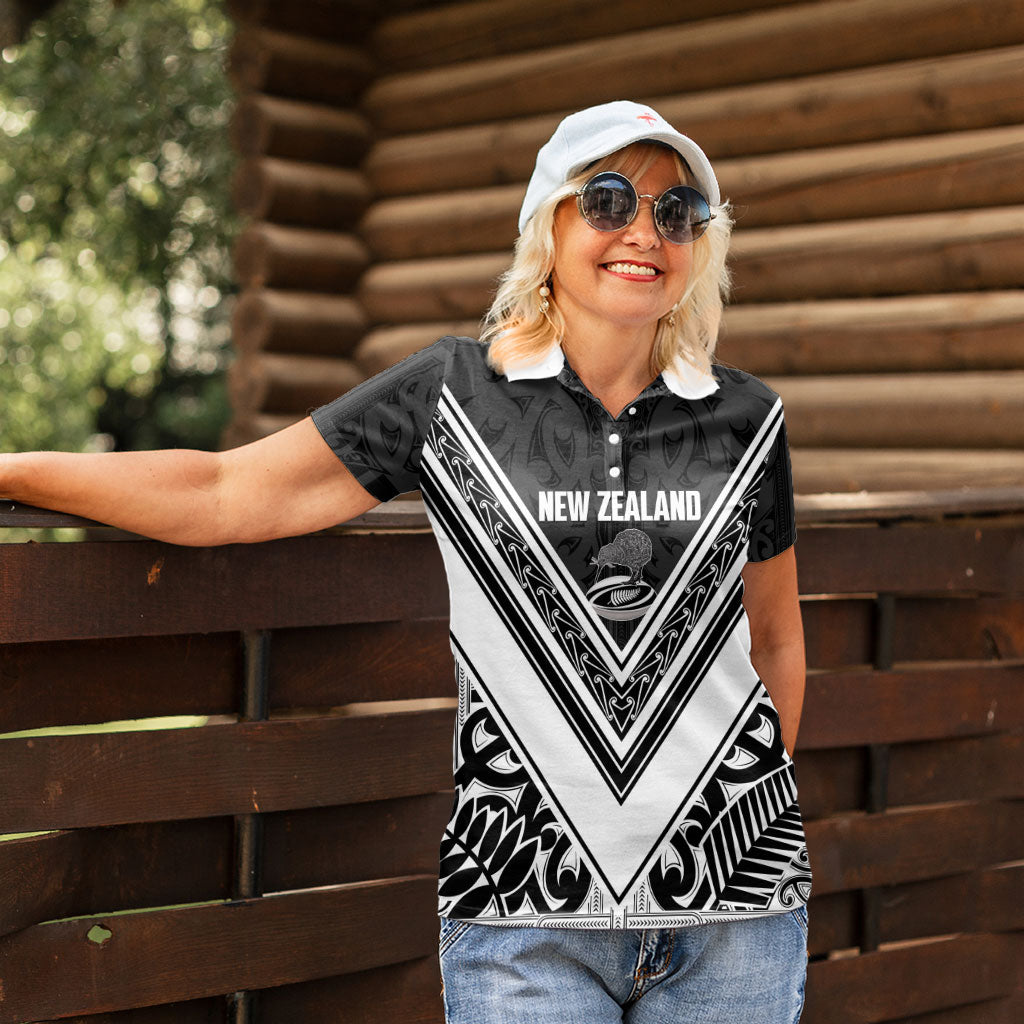 New Zealand Silver Fern Rugby Custom Women Polo Shirt Go Wheel Kiwi Maori Pattern