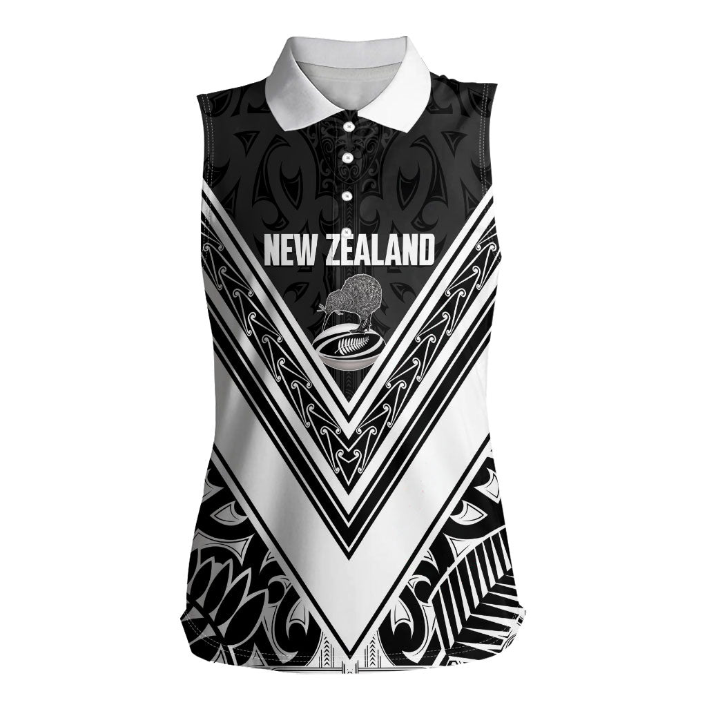 New Zealand Silver Fern Rugby Custom Women Sleeveless Polo Shirt Go Wheel Kiwi Maori Pattern