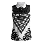 New Zealand Silver Fern Rugby Custom Women Sleeveless Polo Shirt Go Wheel Kiwi Maori Pattern