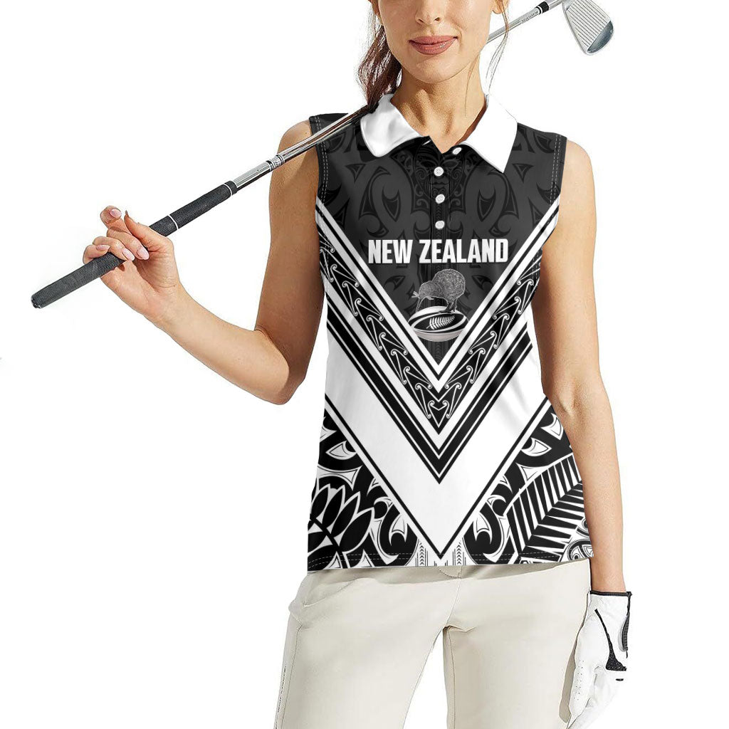New Zealand Silver Fern Rugby Custom Women Sleeveless Polo Shirt Go Wheel Kiwi Maori Pattern