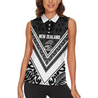 New Zealand Silver Fern Rugby Custom Women Sleeveless Polo Shirt Go Wheel Kiwi Maori Pattern