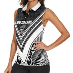 New Zealand Silver Fern Rugby Custom Women Sleeveless Polo Shirt Go Wheel Kiwi Maori Pattern