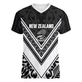 New Zealand Silver Fern Rugby Custom Women V-Neck T-Shirt Go Wheel Kiwi Maori Pattern