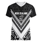 New Zealand Silver Fern Rugby Custom Women V-Neck T-Shirt Go Wheel Kiwi Maori Pattern