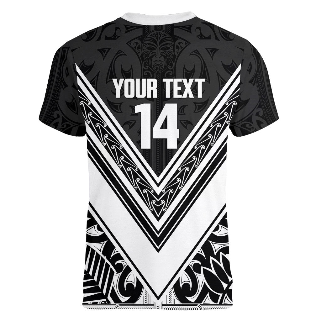 New Zealand Silver Fern Rugby Custom Women V-Neck T-Shirt Go Wheel Kiwi Maori Pattern