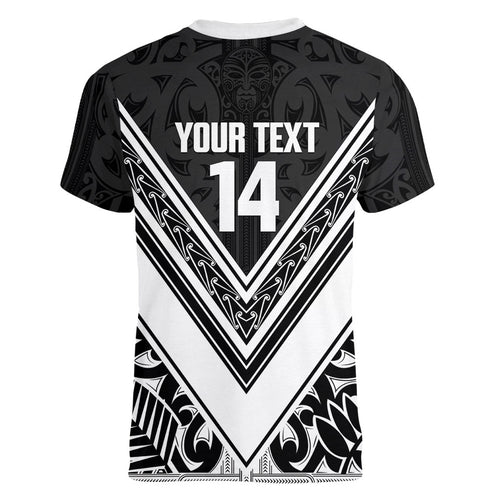 New Zealand Silver Fern Rugby Custom Women V-Neck T-Shirt Go Wheel Kiwi Maori Pattern