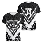 New Zealand Silver Fern Rugby Custom Women V-Neck T-Shirt Go Wheel Kiwi Maori Pattern
