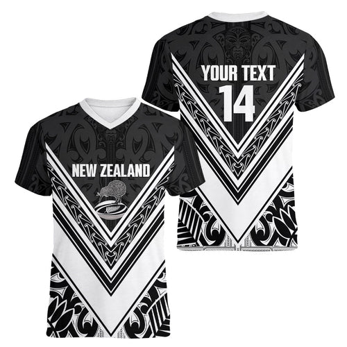 New Zealand Silver Fern Rugby Custom Women V-Neck T-Shirt Go Wheel Kiwi Maori Pattern