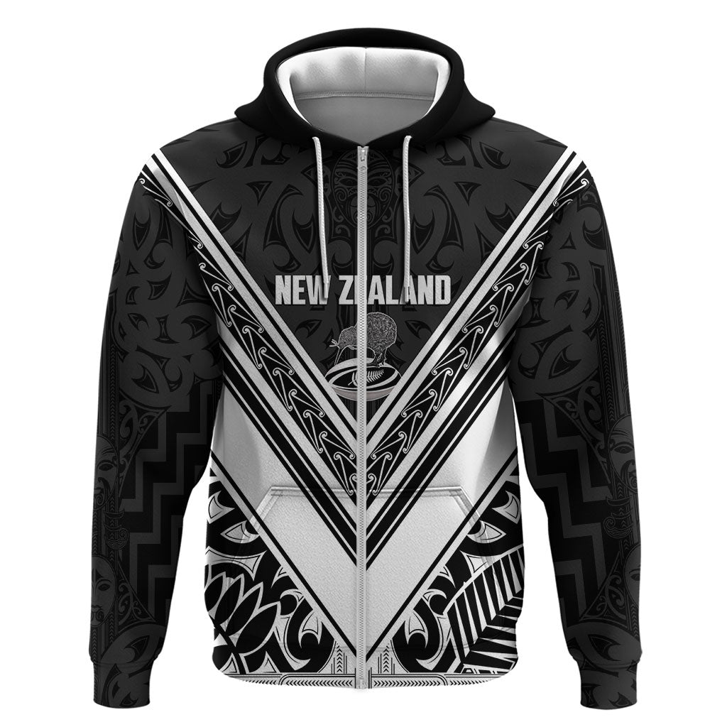 New Zealand Silver Fern Rugby Custom Zip Hoodie Go Wheel Kiwi Maori Pattern