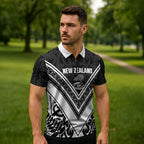 New Zealand Silver Fern Rugby Custom Zipper Polo Shirt Go Wheel Kiwi Maori Pattern