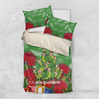 Kakapo New Zealand Christmas Bedding Set Meri Kirihimete Pohutukawa - Green Color