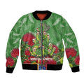 Kakapo New Zealand Christmas Bomber Jacket Meri Kirihimete Pohutukawa - Green Color