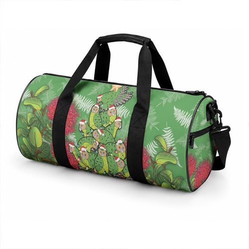 Kakapo New Zealand Christmas Duffle Bag Meri Kirihimete Pohutukawa - Green Color