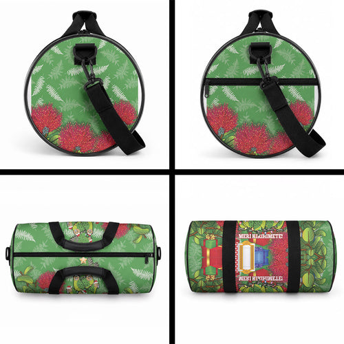 Kakapo New Zealand Christmas Duffle Bag Meri Kirihimete Pohutukawa - Green Color