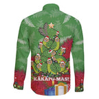 Kakapo New Zealand Christmas Family Matching Off Shoulder Maxi Dress and Hawaiian Shirt Meri Kirihimete Pohutukawa - Green Color