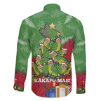 Kakapo New Zealand Christmas Family Matching Short Sleeve Bodycon Dress and Hawaiian Shirt Meri Kirihimete Pohutukawa - Green Color
