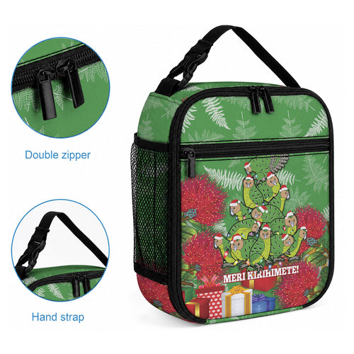 Kakapo New Zealand Christmas Lunch Bag Meri Kirihimete Pohutukawa - Green Color