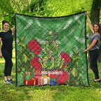 Kakapo New Zealand Christmas Quilt Meri Kirihimete Pohutukawa - Green Color