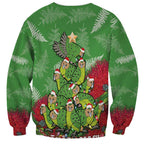 Kakapo New Zealand Christmas Sweatshirt Meri Kirihimete Pohutukawa - Green Color