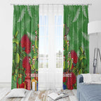 Kakapo New Zealand Christmas Window Curtain Meri Kirihimete Pohutukawa - Green Color