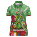Kakapo New Zealand Christmas Women Polo Shirt Meri Kirihimete Pohutukawa - Green Color