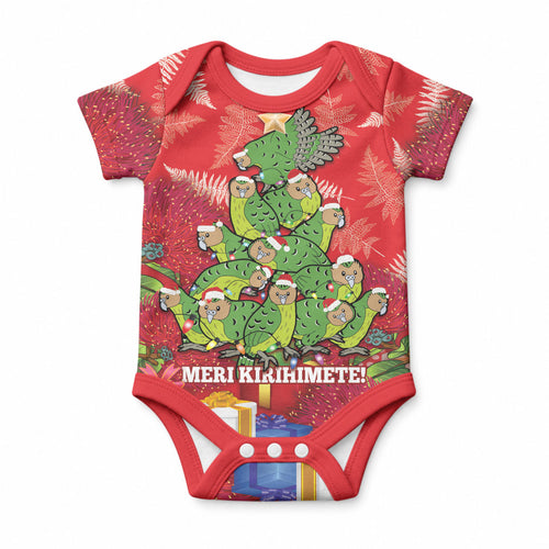 Kakapo New Zealand Christmas Baby Onesie Meri Kirihimete Pohutukawa - Red Color