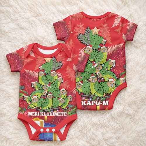 Kakapo New Zealand Christmas Baby Onesie Meri Kirihimete Pohutukawa - Red Color